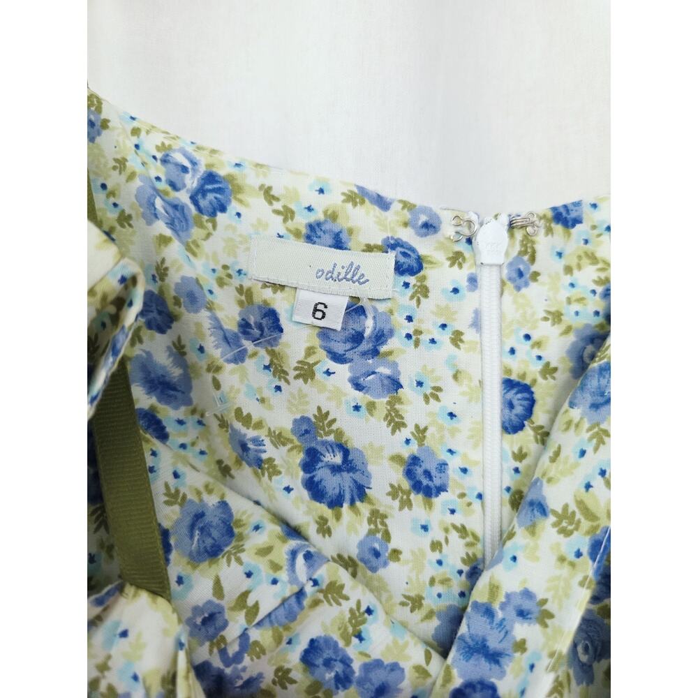 Anthro Odille Midi Dress Size 6 White Blue Sage Coquette Garden Wedding Cotton - Picture 6 of 11